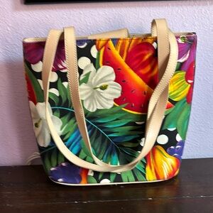 Multicolored Tropical Flowered Fruits Summer Beach Handbag Purse